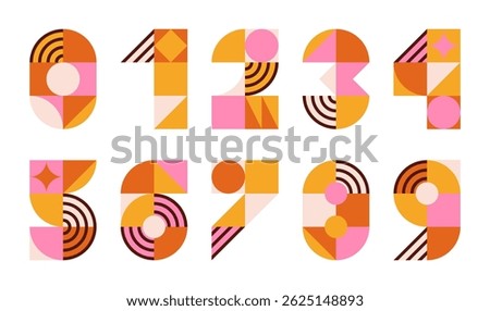 set of numbers from 0 to 9. abstract geometric pattern shapes, vector trendy elements design made of circles, squares, numbers for card, invitation, wallpaper, poster