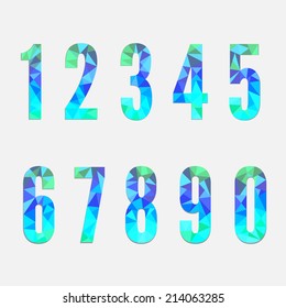 Set of numbers from 0 to 9 in blue tints