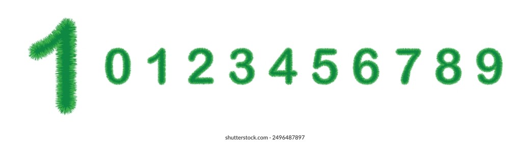 A set of numbers from 0 to 9 in green stylized with grass.