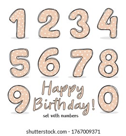 Set with numbers from 0 to 9. a Holiday set for a party, birthday, anniversary and wedding celebration. Vector illustration in sketch style. Hand-drawn.