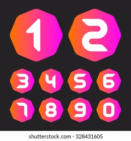 Set of numbers from 0 to 9. Isolated on black background. Vector illustration, eps 8.