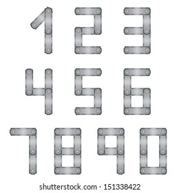 set of numbers from 0 to 9, look like metal constructions