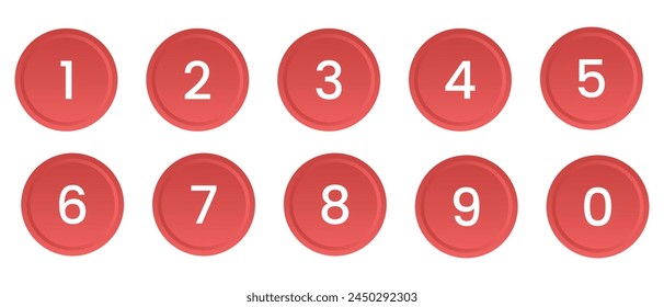 Set of numbers 0 to 9 on white background. Number circles set 0 to 9 icon for education and UI,UX design. Set of phone numbers button.  Safe lock pin code number symbols.