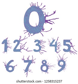 Set of numbers (0-9) hand drawing vector illustration. Numbers with splash effect.