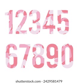 Set of numbers 0-9 with pink camouflage motif. numbers, designs, sets, screen printing, prints. Vector