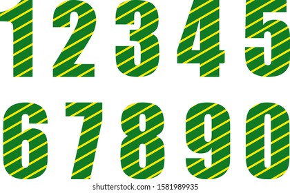 Set of numbers from 1 to 0 with stripes ornament