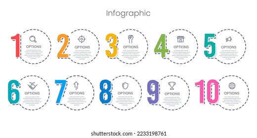 Set of numbers 1 to 10 circle patch infographic. Vector illustration.