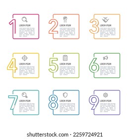 Set of numbers 1 to 9 infographics. Vector illustration.