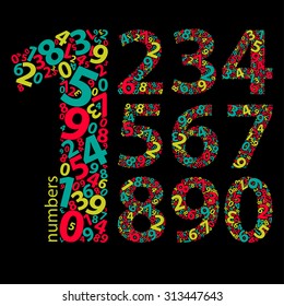 Set of numbers 1-10 made with colored numbers