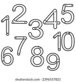 set of numbers 1-10 used for learning to write on a white background.