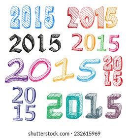 Set of numbers 2015 hand drawn, vector illustration