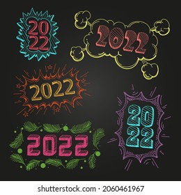 Juego de números 2022 dibujado a mano, ilustración vectorial