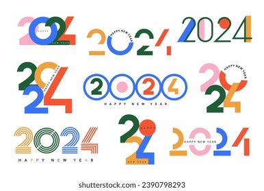 Set numbers 2024 for new year 24.Template of minimalistic design for flyers,diaries,cars,calendars,headers. Isolated different colors creative numbers. New Year and Christmas collection of 2024.Vector