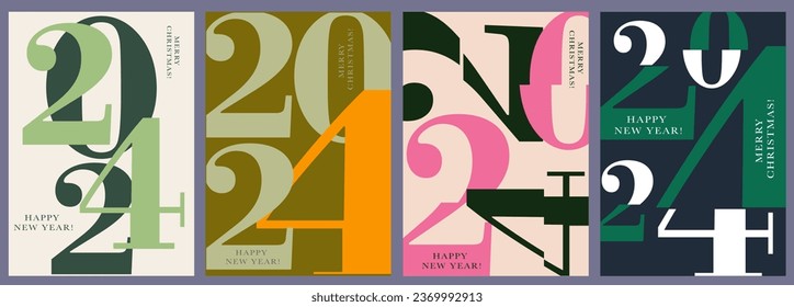 Set Numbers 2024 Year. Happy New Year 2024 and Merry Christmas. Background Numbers in the Green, Black, Gold, Orange Colors. Illustration for Web Banners, Social Media Posts, Posters.