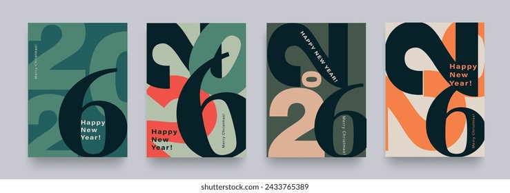 Set Numbers 2026 Year. Happy New Year 2026 and Merry Christmas.  Background Figure in the Green, Black, Red, Orange Colors. Abstract Vector Illustration for the New Year for Banner, Poster, Card.