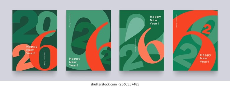 Set Numbers 2026 Year. Happy New Year 2026 and Merry Christmas. Background Figure in the Red, Pink, Orange Color. Abstract Vector Illustration or Advertising, Social Media, Poster, Banner, Cover.