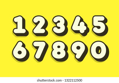 Set of numbers 3d bold style trendy typography consisiting of 1, 2, 3, 4, 5, 6, 7, 8, 9, 0 for poster, t shirt, book, sale banner, printing on fabric, birthday card. Modern font. Vector 10 eps