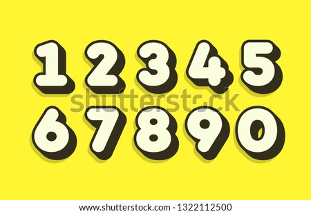 Set of numbers 3d bold style trendy typography consisiting of 1, 2, 3, 4, 5, 6, 7, 8, 9, 0 for poster, t shirt, book, sale banner, printing on fabric, birthday card. Modern font. Vector 10 eps