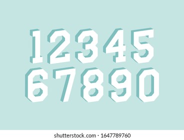 Set of numbers with with 3d isometric effect on green background.