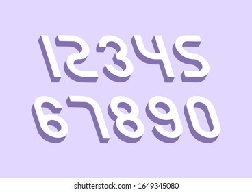 Set of numbers with with 3d isometric effect on violet background.