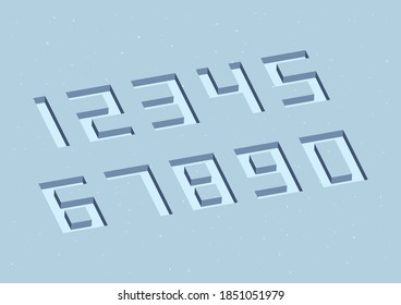 Set of numbers with with 3d isometric effect on blue background.