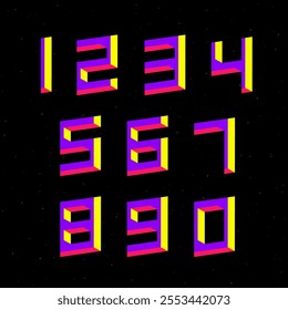 Set of numbers with 3d isometric effect. Vector illustration.