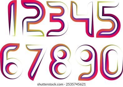 definir números, números, número 3d, números de gradiente