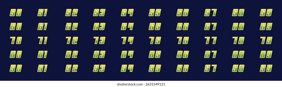 conjunto de números 50 a 90 em estilo de corrida verde em um fundo preto
