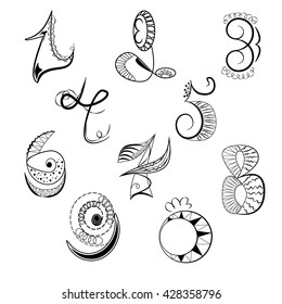 The set of numbers of abstract geometric elements. Black silhouette