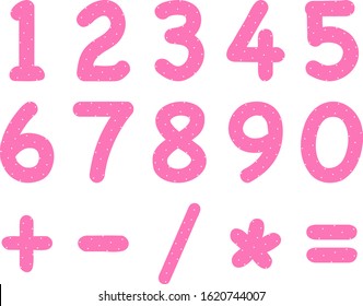 Set of numbers and arithmetic symbols with pink polka dot ornament