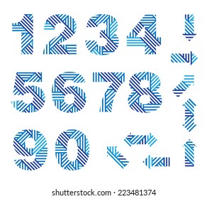 Set of numbers and arrows. Modern style. Blue intersecting lines. Vector.