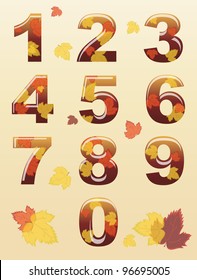 A set of numbers with autumn leaf theme. EPS10 vector format.