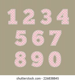 Set of numbers. Baby design. Pink, cream colors. Polka dot pattern.