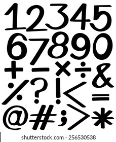 Set of numbers in black colors on a white background