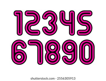 Set of numbers with black and pink typography design elements. Vector illustration.