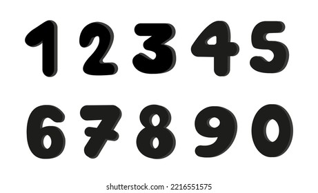 Set of numbers is black. Vector graphics in cartoon style