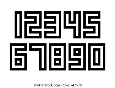 Set of numbers with black and white typography design elements 1, 2, 3, 4, 5, 6, 7, 8, 9, 0.