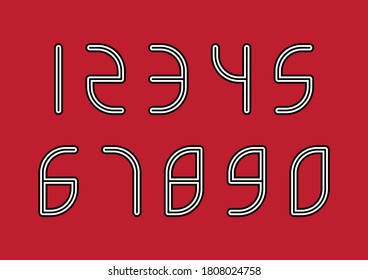 Set of numbers with black and white typography design elements on red background.