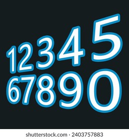 Set of numbers blue style color trendy typography consisting of 1, 2, 3, 4, 5, 6, 7, 8, 9, 0. Modern font.