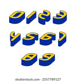 Set of numbers with blue and yellow typography design elements. Vector illustration.