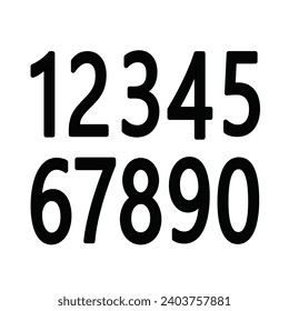 Set of numbers bold style black color trendy typography consisting of 1, 2, 3, 4, 5, 6, 7, 8, 9, 0. Modern font.