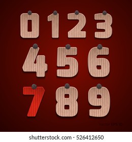 The set of numbers of cardboard. Vector illustration of figures on a red background