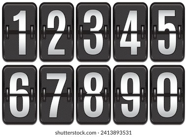 A set of numbers for a changeover analogue display on a sarbon background. Elements for design.