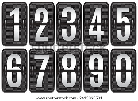 A set of numbers for a changeover analogue display on a sarbon background. Elements for design.