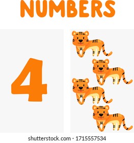 Set Of Numbers For Children Education. Cartoon vector animals for kids. Let’s start to count cards.