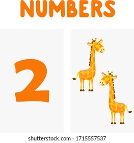 Set Of Numbers For Children Education. Cartoon vector animals for kids. Let’s start to count cards.