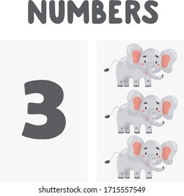 Set Of Numbers For Children Education. Cartoon vector animals for kids. Let’s start to count cards.
