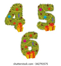 set of numbers Christmas tree from 4 to 6 - vector illustration, eps