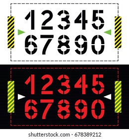 Set of numbers in classic stencil printing style on black and white background
