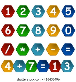 set of numbers in colored hexagon frame